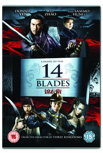 14 Blades" DVD cover featuring warriors with swords against a red background.