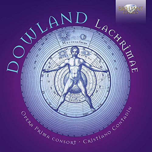 "CD cover with purple background, circular diagram, and 'DOWLAND LACHRIMAE' text."