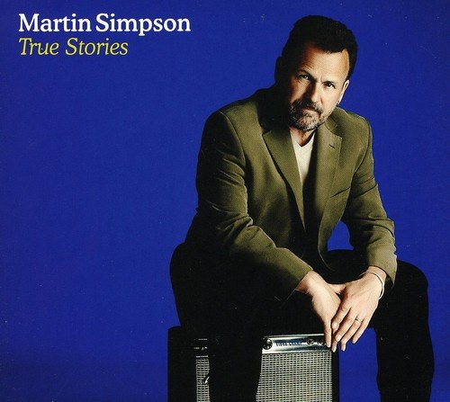 Martin Simpson's album cover: man in green jacket sitting on amp against blue background.