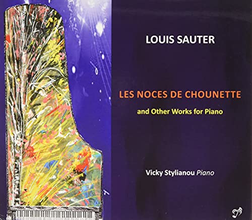 "Piano CD cover with abstract art and text on a purple background."