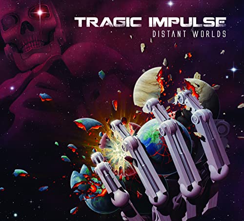 CD cover: skull, planets exploding, robotic arms, purple and starry background.