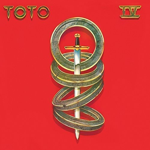 "Red album cover with sword wrapped in metal rings, 'TOTO' and 'IV' text."