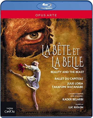 Blu-ray cover for "Beauty and the Beast" ballet, featuring a dancer and beast's eye.