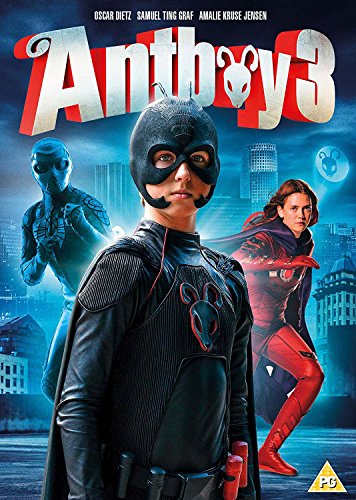 "Antboy 3 DVD cover featuring a masked hero and two other characters."