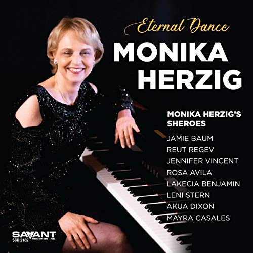 "CD cover featuring a woman in a black dress sitting at a piano."