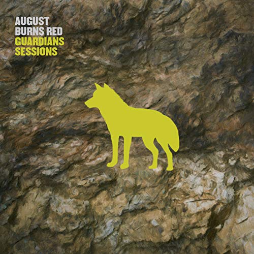 Album cover for August Burns Red: "Guardians Sessions" featuring a yellow wolf.