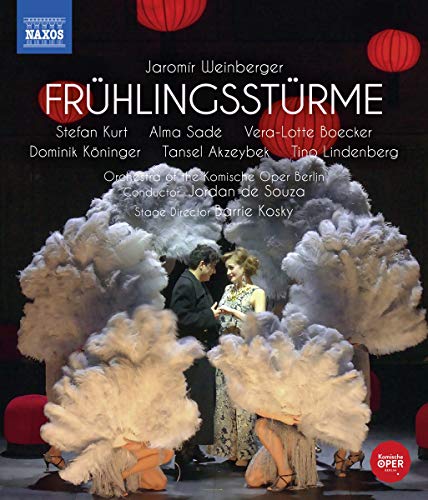 Blu-ray cover for Jaromir Weinberger’s “Frühlingsstürme” opera, featuring performers in costume.