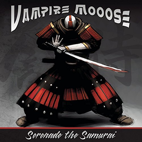 Moose in samurai armor holding a katana, album cover for Vampire Moose.
