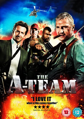 DVD cover for "The A-Team" featuring four men and a helicopter amidst explosions.
