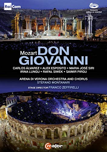DVD cover for Mozart's "Don Giovanni" featuring an illuminated outdoor amphitheater at night.