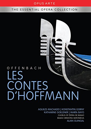 "Black DVD cover with silver masks and blue text, featuring 'Offenbach: Les Contes D'Hoffmann'."