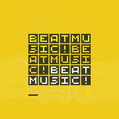 Yellow album cover with pixelated text reading "Beat Music!" and wavy lines.