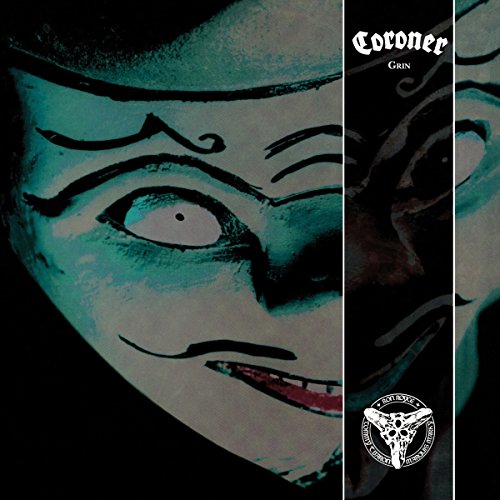 "Album cover with a close-up of a face with painted black designs."