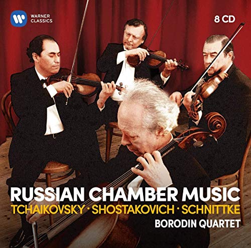 CD cover featuring the Borodin Quartet musicians playing string instruments.