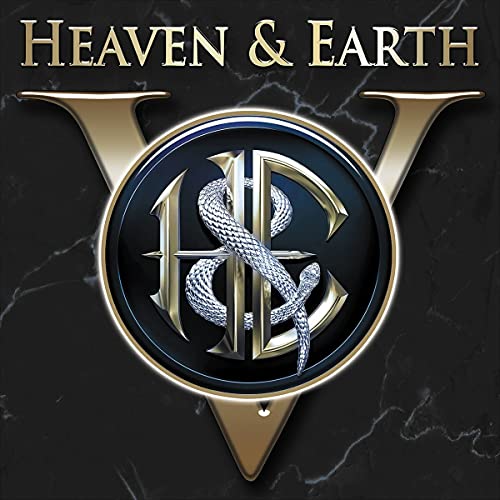 Heaven & Earth V album cover: black background with silver and gold logo.