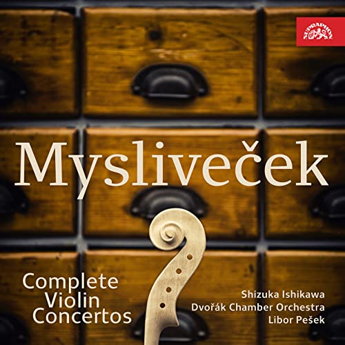 CD cover for Mysliveček’s Violin Concertos with a violin scroll image.
