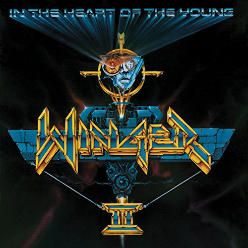 Winger album cover: robotic face with stylized band logo and geometric shapes.