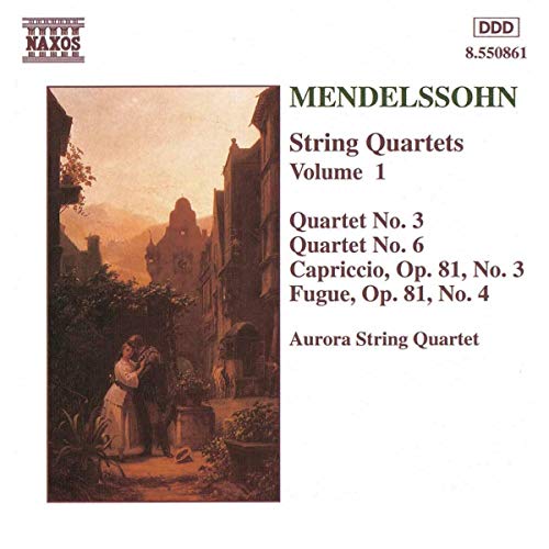 CD cover for Mendelssohn string quartets, featuring a painted street scene.