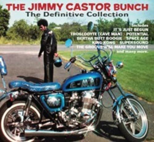 CD cover for "The Definitive Collection" by The Jimmy Castor Bunch, featuring a motorcycle.