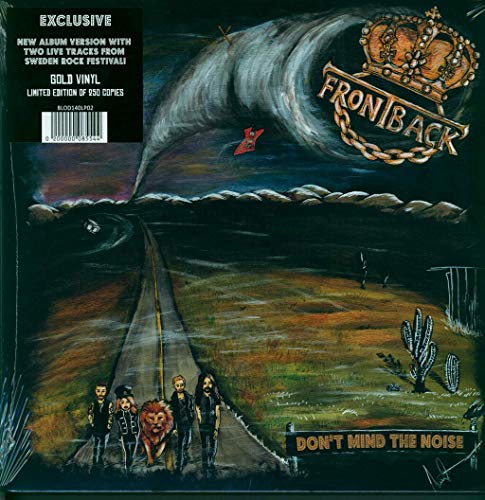 Painted album cover for Frontback’s “Don’t Mind The Noise” vinyl LP, featuring a band and lion.