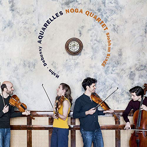 "CD cover featuring four musicians with string instruments against a marbled wall."