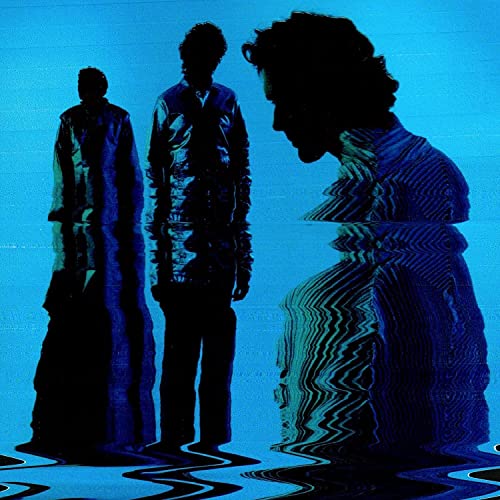 Blue album cover featuring three figures distorted by wavy lines.