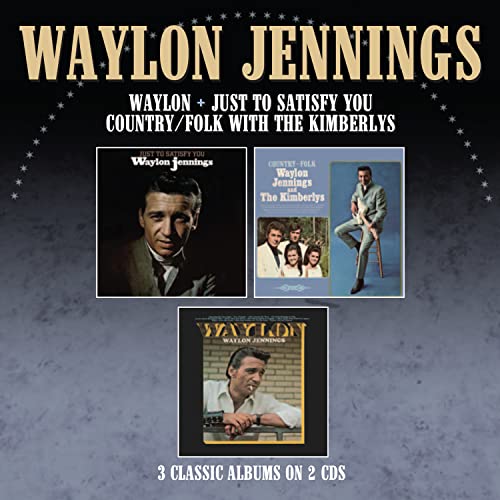 Waylon Jennings album cover featuring three album art images and text.