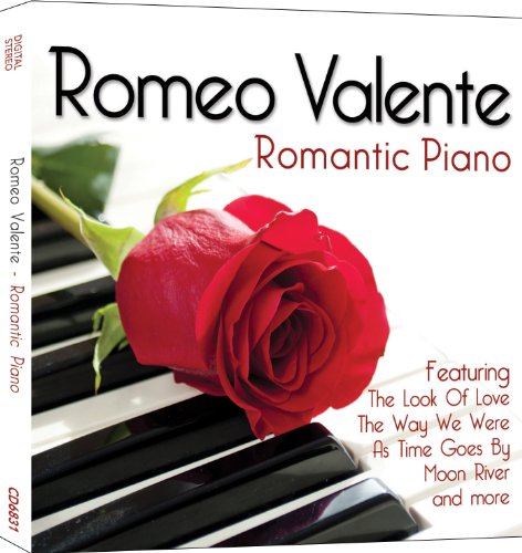 CD case with a red rose on piano keys, titled "Romeo Valente: Romantic Piano".