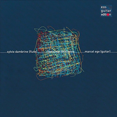 A blue CD cover with multicolored scribbles and white text, featuring artist names and title.