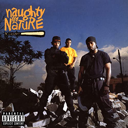 Naughty By Nature album cover featuring three men amidst rubble.