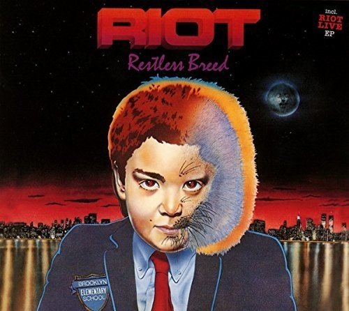 "Album cover with a man in a suit and red tie, half-furry head."