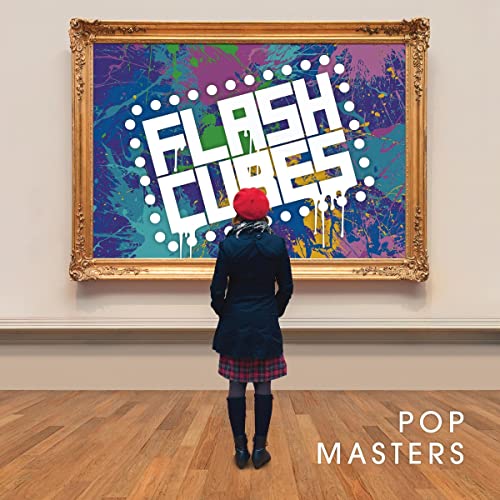 CD cover with colorful abstract art and a person viewing it.