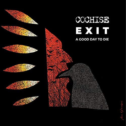 "Cochise album cover with a crow and feathers on a black background."