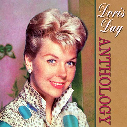 Doris Day portrait album cover, blonde hair, smiling, text “Anthology”.