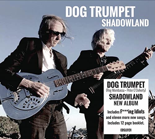 CD cover for Dog Trumpet’s “Shadowland” featuring two musicians with guitars.