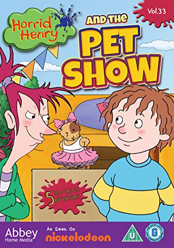 "Horrid Henry DVD cover featuring cartoon boy, woman, and dog in a pet show setting."