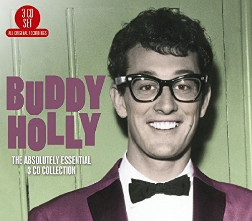 Buddy Holly CD cover featuring a man in a purple suit and black glasses.