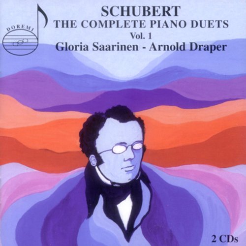 CD cover featuring a stylized portrait of Schubert against a colorful, wavy background.
