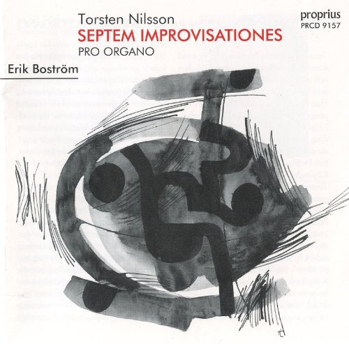 "Erik Bostrom's 'Septem Improvisationes Pro Organo' CD cover featuring abstract black and red design."