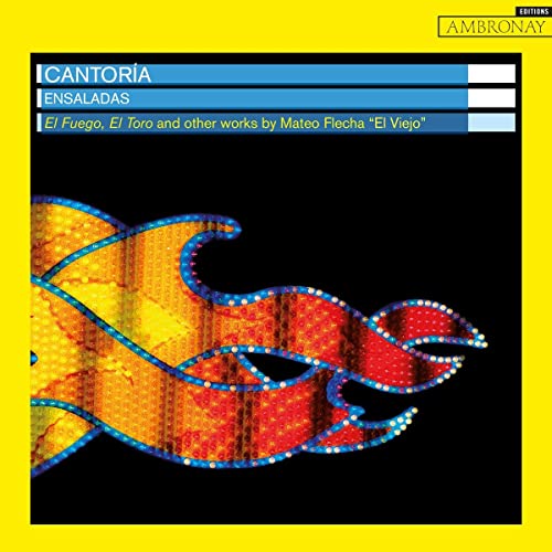 CD cover for Cantoria - Ensaladas, featuring abstract red and yellow flames.