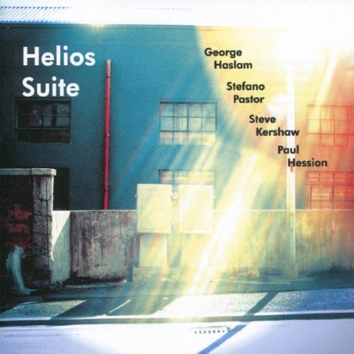 CD cover for "Helios Suite" by Haslam & Pastor, featuring building imagery.
