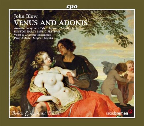 "CD cover with painting of Venus and Adonis, olive green background, white text."