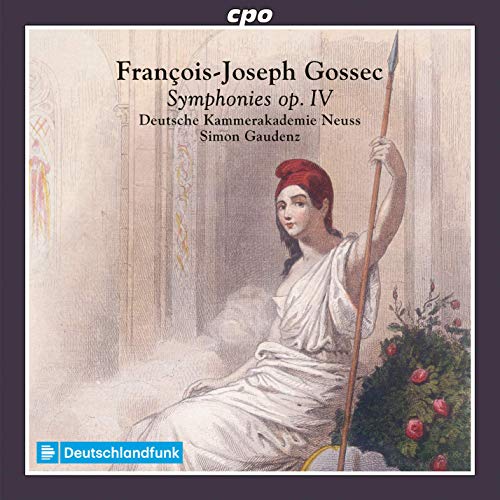 CD cover with classical artwork, woman in white, holding a spear, surrounded by flowers.