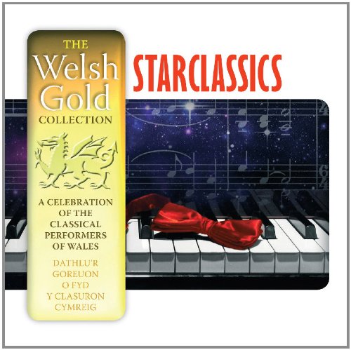 "CD cover with piano keys, red ribbon, and gold banner with 'The Welsh Gold Collection'."