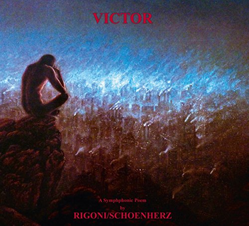 "Album cover art: a man sits on a cliff, overlooking a cityscape."