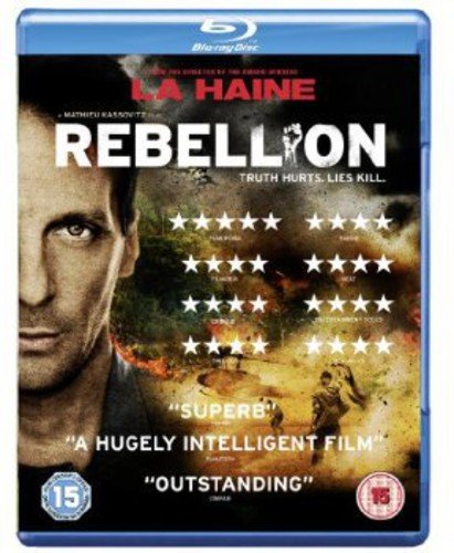 Blu-ray cover for “Rebellion” featuring a man’s face and fiery background.