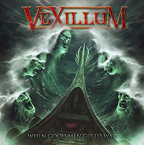 Vexillum album cover: Viking ship amidst stormy seas and ghostly figures.