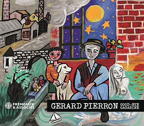 CD cover: colorful, naive painting of a man, child, and dog.