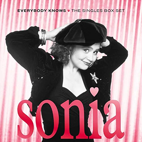 "CD box set cover featuring black-and-white portrait of Sonia with pink accents and text."