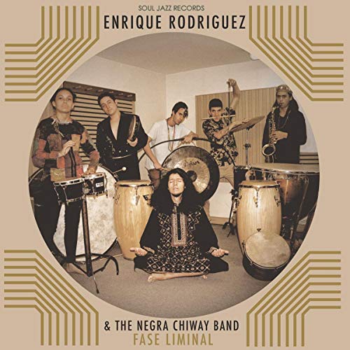 Vinyl album cover featuring a band portrait with percussion instruments.